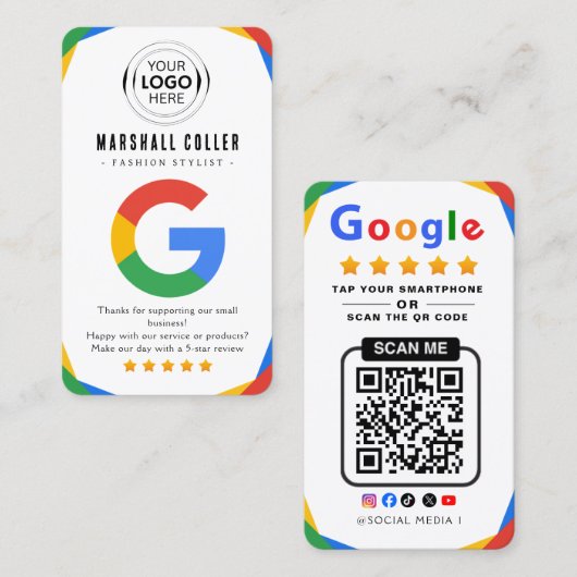 Carte De Visite Appuyez pour examiner le code QR de l'avis Google (Devant / Derrière)