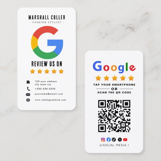 Carte De Visite Appuyez pour examiner le code QR de l'avis Google (Devant / Derrière)