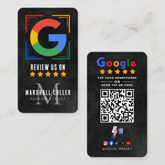 Carte De Visite Appuyez pour examiner le code QR de l'avis Google (Devant / Derrière)