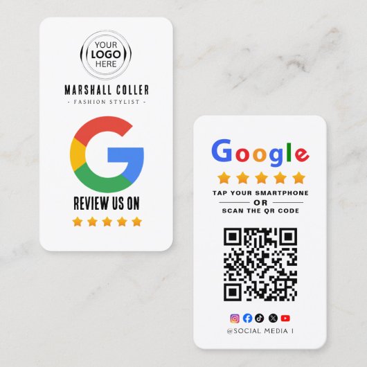 Carte De Visite Appuyez pour examiner le code QR de l'avis Google (Devant / Derrière)