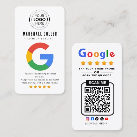 Carte De Visite Appuyez pour examiner le code QR de l'avis Google (Devant / Derrière)