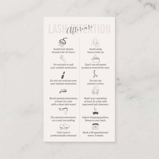 Carte De Visite Après-vente des extensions de cils Crème Beige Mar (Dos)