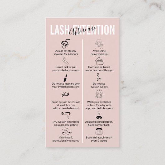 Carte De Visite Après-vente des extensions de cils Rose Bébé (Dos)