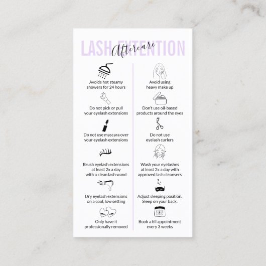 Carte De Visite Après-vente des extensions de cils violet doux lil (Dos)