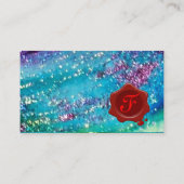 CARTE DE VISITE AQUA ABSTRAIT BLEU TURQUOISE ÉPARKLES D'OR, SCEAU (Dos)