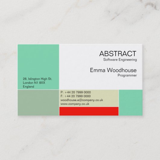 Carte De Visite Aqua abstrait et rouge (Devant)