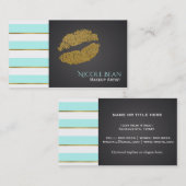 Carte De Visite Aqua Bleu Blancs Faux Or Lèvres brillantes (Devant / Derrière)