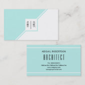 Carte De Visite Aqua bleu et blanc moderne monogramme géométrique (Devant / Derrière)