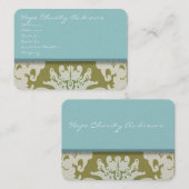 Carte De Visite aqua bleu et or Damask Floral - (Devant / Derrière)