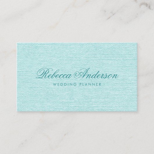 Carte De Visite Aqua bleu lin chic joli script tendance (Devant)