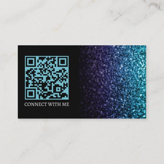 Carte De Visite Aqua bleu Ombre faux scintillant noir élégant code (Dos)