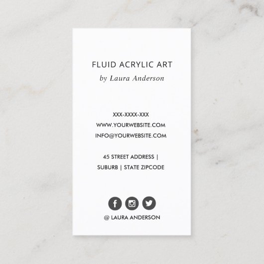 CARTE DE VISITE AQUA BLEU TURQUOISE FLUID ACRYLIQUE ARTISTE ARTIST (Dos)