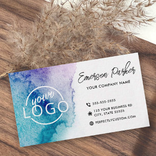 Carte De Visite Aqua bleu violet aquarelle personnalisée logo mini
