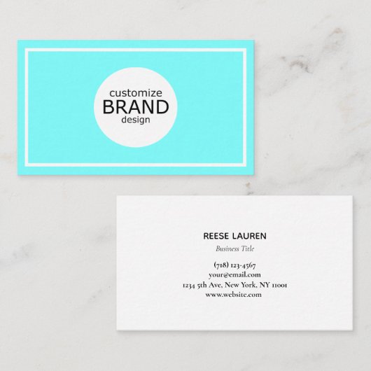 Carte De Visite Aqua Blue Ajouter votre logo Simple Professional (Devant / Derrière)