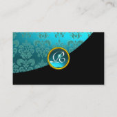 Carte De Visite AQUA BLUE DAMASK GEMSTONE MONOGRAS Turquoise noir (Dos)