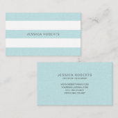 Carte De Visite Aqua Blue Faux Linen Stripes Motif Élégant (Devant / Derrière)