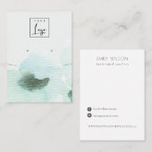 Carte De Visite Aqua Blue Floral Abstrait Écran du logo (Devant / Derrière)