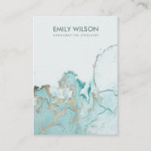 CARTE DE VISITE AQUA BLUE GOLD AGATE MARBRE BLANC TISSEUR (Devant)