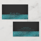 Carte De Visite Aqua Blue & Grey Séquins de Glam Moderne Élégant C (Devant / Derrière)