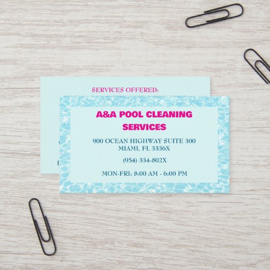 Carte De Visite Aqua Blue Pool Maintenance (Devant/Arrière en situation)