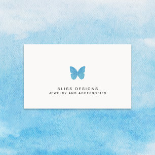 Carte De Visite Aqua Blue Watercolor Butterfly Logo Élégant Simple