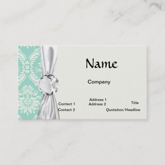 Carte De Visite aqua et fleur crème élégante damas (Devant)