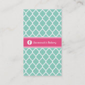 Carte De Visite Aqua et Pink Chic Lattice marocain Monogramme (Dos)