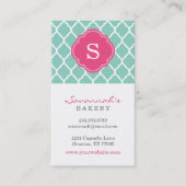 Carte De Visite Aqua et Pink Chic Lattice marocain Monogramme (Devant)