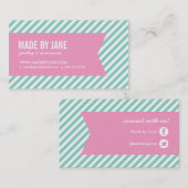 Carte De Visite Aqua et Pink Modern Stripes et Ribbon (Devant / Derrière)