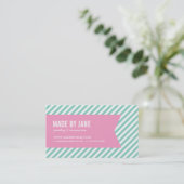 Carte De Visite Aqua et Pink Modern Stripes et Ribbon (Debout devant)
