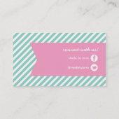 Carte De Visite Aqua et Pink Modern Stripes et Ribbon (Dos)