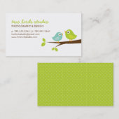 Carte De Visite Aqua & Green Cute Birds sur une branche (Devant / Derrière)