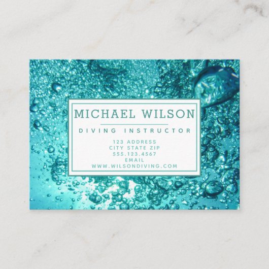 Carte De Visite Aqua Green Water Bubbles - instructeur de plongée  (Devant)