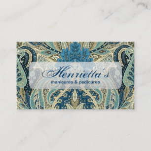 Carte De Visite Aqua Paisley motif floral Vintage fin