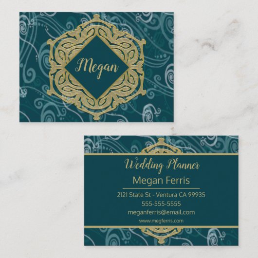 Carte De Visite Aqua profond et or (Devant / Derrière)
