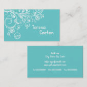 Carte De Visite Aqua tourbillons floraux et oiseaux modernes (Devant / Derrière)