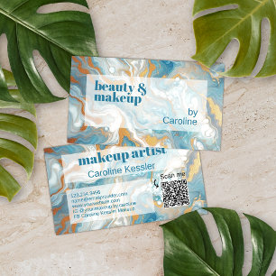 Carte De Visite Aqua Turquoise Bleu Blanc Marbre d'or Motif