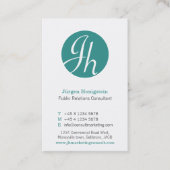 Carte De Visite Aqua turquoise cercle blanc initial moderne (Devant)