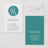 Carte De Visite Aqua turquoise cercle blanc initial moderne (Devant / Derrière)