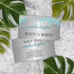 Carte De Visite Aqua Turquoise Green Silver Parties scintillant Sp