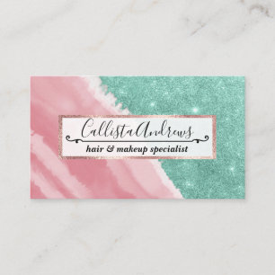 Carte De Visite Aqua Turquoise Rose Parties scintillant Watercolor