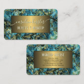 Carte De Visite Aqua Turquoise Vert Turquoise bleu or marbré (Devant / Derrière)