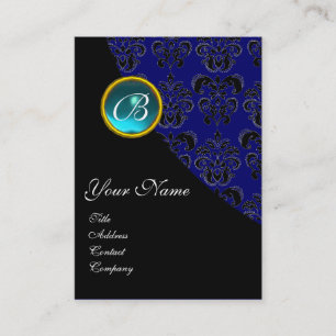 Carte De Visite AQUAMARINE BLEUE DAMASK MONOGRAS, turquase rose