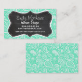 Carte De Visite Aquamarine Paisley; Tableau Noir Rétro (Devant / Derrière)