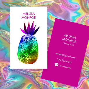 Carte De Visite Aquarelle à ananas tropicale rose pourpre arc-en-c