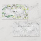 Carte De Visite Aquarelle à la mode feuillue du vert | sur le (Devant / Derrière)