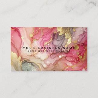 Carte De Visite Aquarelle à l'encre alcoolique rose et or étourdis
