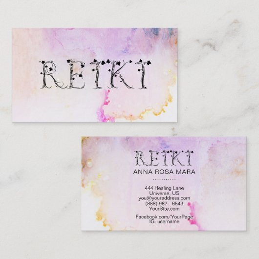 Carte De Visite *~* Aquarelle Abstraite apaisante REIKI Ivy Pastel (Devant / Derrière)