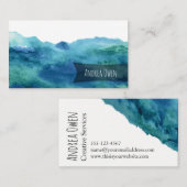 Carte De Visite Aquarelle Abstraite blanchie bleu vert turquoise (Devant / Derrière)