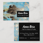 Carte De Visite *Aquarelle Abstraite Bleu Noir Argent Excitant (Devant / Derrière)